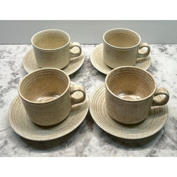 Churchill Homespun Cups and Saucers Set of 4 Speckled Brown Coffee Mugs MCM - Picture 9 of 11